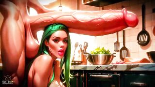 Green Hair Bimbo Whore Large Booty Bazookas Biggest Ramrod Dream Kitchen (100% AI Generated)