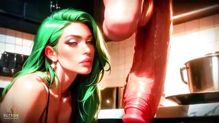 Green Hair Bimbo Whore Large Booty Bazookas Biggest Ramrod Dream Kitchen (100% AI Generated)