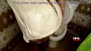 Black gal twerking in her baths and neighbor sneak in to screw ass