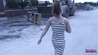 Shy waitress gets nude at a construction web page