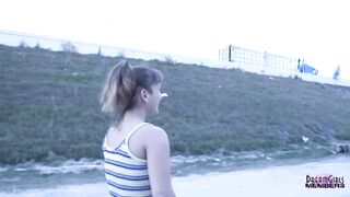 Shy waitress gets nude at a construction web page