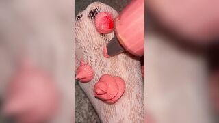 Playing with a whipped cream with my legs in white nylons