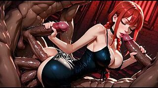 6on1 Triple Penetration Hard Anal Team fuck Makima from Chainsaw Chap Hentai - AI Generation Anal