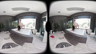 VR Bangers: Youthful Neighbors Trio Sex with Virgin Student FFM Oral in a Bubble Baths - VR Porn