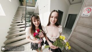 VR Bangers: Teen Stepsisters Give Double Blow job & Ride Soldier's Biggest Dong In Sexy 3some HD Porn