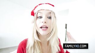 Golden-haired playgirl clothed as Santa please her stepdad by sucking his knob