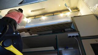 Hot wench rubbing her juicy twat at work