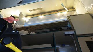 Hot wench rubbing her juicy twat at work