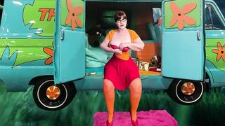 Scooby Doo’s Velma Dinkley gives head and is screwed cowgirl and missionary until her vagina leaks cum
