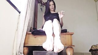 Hawt mother I'd like to fuck smokin' with her petite pink cunt and hot feet POV teasing