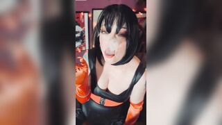 Hawt Wife Tina Snua Smokin' A Cork 100 Cigarette In Satin Gloves & Jewellery