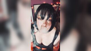 Hawt Wife Tina Snua Smokin' A Cork 100 Cigarette In Satin Gloves & Jewellery