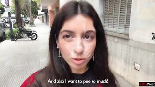 I love to Walking Overspread in Cum ! Please Cum on my Face! - Public Cumwalk on Street