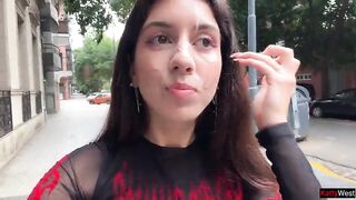 I love to Walking Overspread in Cum ! Please Cum on my Face! - Public Cumwalk on Street