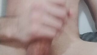 Hard masturbation and giant spunk flow over me. Want to get facialized?