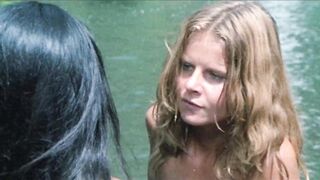 Laura Gemser and Monica Zanchi at the waterfall