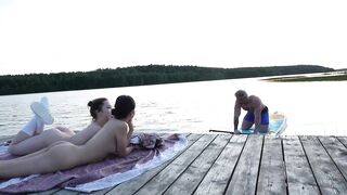 2 Gals Took Their Raiment off on the Lake. a Passing Surfer Had Sex in the Open Air