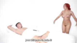 Stepsister emerges in nature's garb from the washroom after a prank by her well-endowed stepbrother