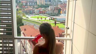 Breasty Blond Masturbates on the BALCONY and Squirts !