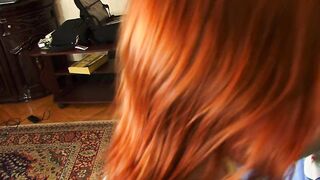 Redhead beauty enjoys hard dong in her constricted cunt and throat