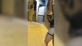 Taniax walks around the town in hawt ebony underware,showing her petite weenie in flat chastity cage