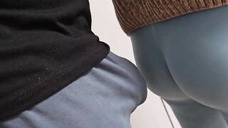 Juicy Panties on the Subway Teach! Stranger Man Rub His Penis and Ejaculate On Gal's Tights In Public Transport