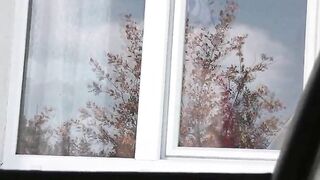 Public nudity In nature's garb in public. Taxi driver watching a hawt hot woman mother I'd like to fuck which in robe out of pants and brassiere clean kitchen window Outdoors Outside Tits Large natural titties Unshaved twat Golden-haired Voyeur