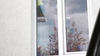 Public nudity In nature's garb in public. Taxi driver watching a hawt hot woman mother I'd like to fuck which in robe out of pants and brassiere clean kitchen window Outdoors Outside Tits Large natural titties Unshaved twat Golden-haired Voyeur