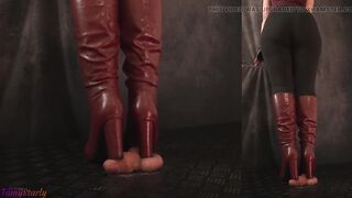 Full Weight Crushed out of Lube and Post Climax in my Red Heeled Boots - Shlong Balls Crush Trample, Shoejob, Bootjob, CBT