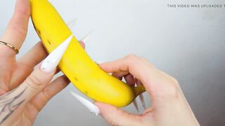 Lengthy White Nails Scratching And Destroying Banana Like Penis