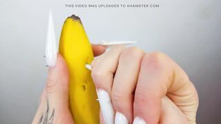 Lengthy White Nails Scratching And Destroying Banana Like Penis