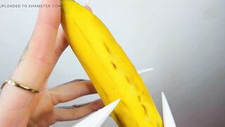 Lengthy White Nails Scratching And Destroying Banana Like Penis