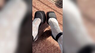 White nylons and high heels on my feet