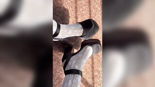 White nylons and high heels on my feet