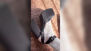 White nylons and high heels on my feet