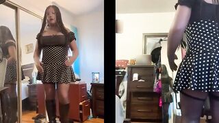 Ebony Sweetheart Danae in a Short Polka Dot Costume Banging Her Sex toy