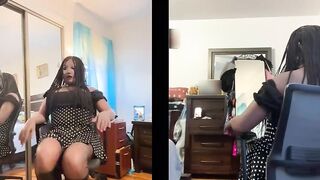 Ebony Sweetheart Danae in a Short Polka Dot Costume Banging Her Sex toy