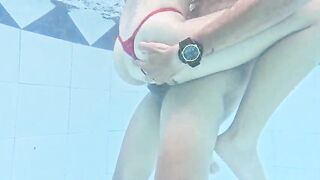 Small Slender Lewd Gal Accedes to Have Sex Standing Up in Public Pool with a Stranger