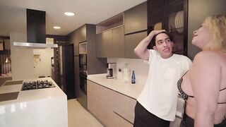 My stepdaughter knows that I bang her large wang boyfriend and invites me to have a bisex three-some with her!