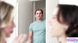 Haley Reed & Aria Valencia: "Show Us Your Large Rod" Unfathomable Mouth Double Blow job Cum Exchange