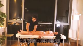 Oiled massage with cheerful end for sexiest latin chick with large natural titties and shaggy snatch