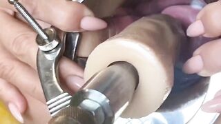 Crazywifeslut Permeate Her Cervix Womb with Sex toy on Sex Machine