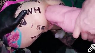 Large butt large bazookas blond takes giant ANAL sex-toy ORAL JOB in doggy three-some