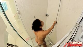 Caio on the Net Taking a Bathroom! Breasty Brunette hair Riding Hard on a Thick Rod