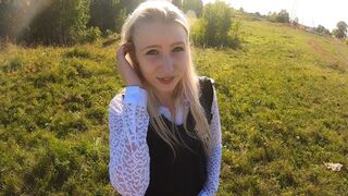 Nice-looking schoolgirl banged in the throat and vagina on the way home from school