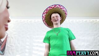 Large butt golden-haired stepmom twerking on her step sons bulky weenie