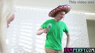 Large butt golden-haired stepmom twerking on her step sons bulky weenie