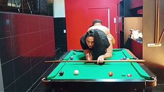 Playing pool in a motel with a sexy shemale from the south.