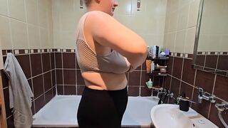 Breasty big beautiful woman Shows Her Large Natural Melons and Shaves Her Vagina - Sexy Shower