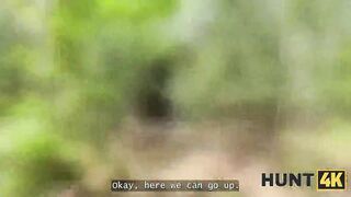 HUNT4K. Chick with natural bazookas cheated in public